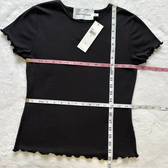 CALVIN KLEIN Black Short Sleeve Lettuce Edge Knit T-Shirt--M - Picture 14 of 14